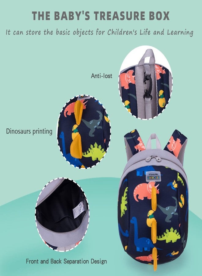 willikiva حقيبة ظهر صغيرة للأطفال الصغار بتصميم ديناصور من ويليكيفا، مزودة بحزام أمان للأطفال الرضع والأولاد والبنات، مقاومة للماء (أزرق داكن ثلاثي الأبعاد) - Image 5